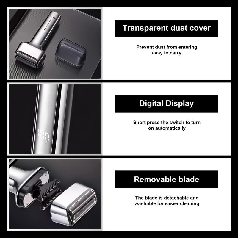 Rechargeable Electric Shaver, Waterproof Beard Razor with Digital Display & Removable Blade, Men's Grooming Tool for Home Travel