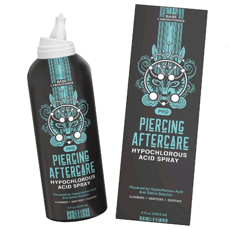 Base Labs Piercing Aftercare Hypochlorous Acid Spray | Healing HOCL Molecule Plus Saline Solution For Piercings | Nose, Ear Piercing Cleaner for all Keloids, Piercing Bumps and Wounds | 8oz