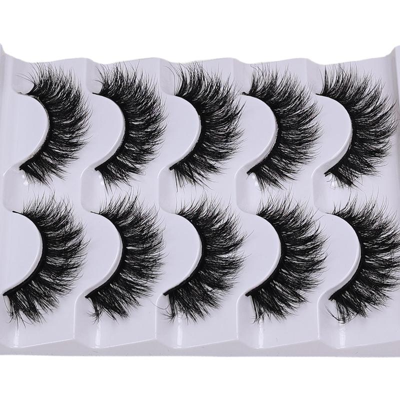 Fluffy False Eyelashes, 5 Pairs Wispy 6D Volume Faux Cluster Lashes, Natural Curling Eye Makeup Strip Lashes, Volumized False Eyelashes for Women and Girls, Christmas Gift