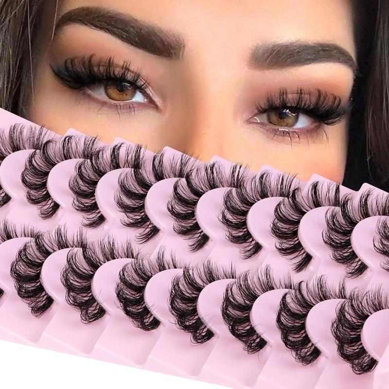 9 Pack Lashes Clear Band False Eyelashes Natural Look D Curl Curly Fake Lashes Strip Faux Eyelashes