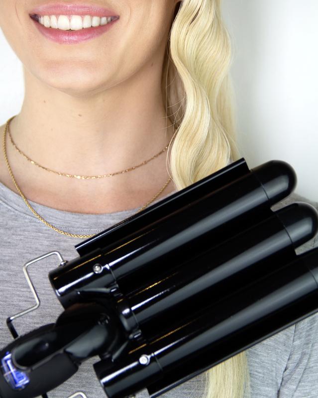 Trademark Beauty Babe Waves 3 Barrel Curling Iron Hair Waver, 1.15 Inch Quick Heat, Adjustable Temperature Hair Curler, Hair Styling Tools, 28mm Limited Edition Ceramic Wand, Black Handle