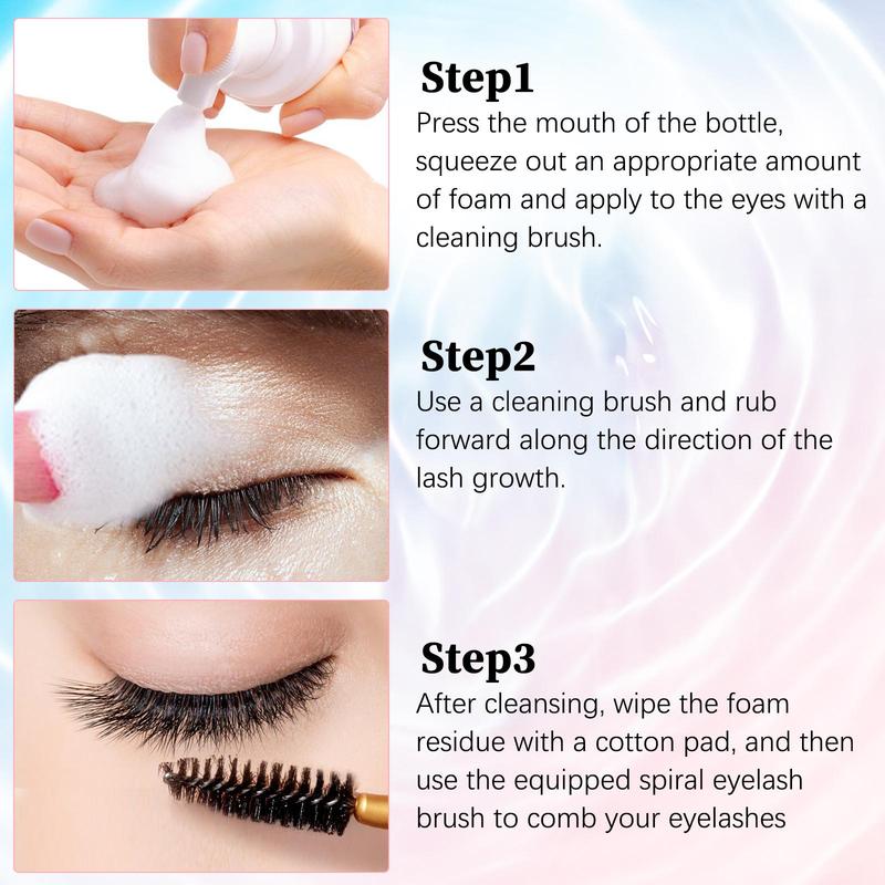 Eyelash Makeup Kit with Eyelashes Brushes, 3 Counts set Eyelash Shampoo & Lashes Primer & Lashes Glue, Professional Eyelash Extension Cleansing Kit for Women