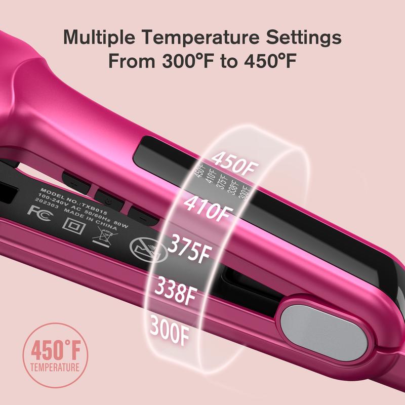 Terviiix Flat Iron Hair Straightener, Wide Ceramic Flat Iron for Hair, Professional Straightening Irons with Adjustable Temp, Fast Styling for Silky Smooth Hair, Dual Voltage, Auto Off, Pink