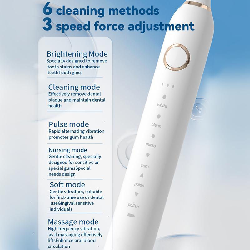 High Vibration Sonic Electric Toothbrush Set, 1 Set IPX8 Waterproof Fast Charge Toothbrush & Replacement Brush Heads, Daily Oral Care Product