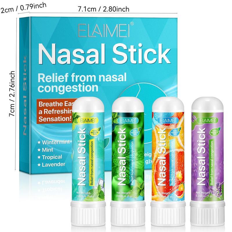 Nasal Stick, 4 Counts box Nasal Inhalation Stick, Wintermint, Mint, Tropical, Lavender Four Flavors, Portable & Easy To Use, Nasal Care Product, Christmas Gift