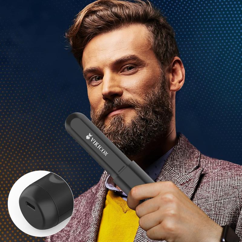 VIKICON Beard Straightening Heat Brush for Men: Cordless Beard and Hair Straightener Hot Comb, Mini & Anti-Scald & Auto Shut Off,Portable for Travel,Unique Gift for Him, Father's Day Gift ideal winter usb rechargeable portable hair electric hair trimmer