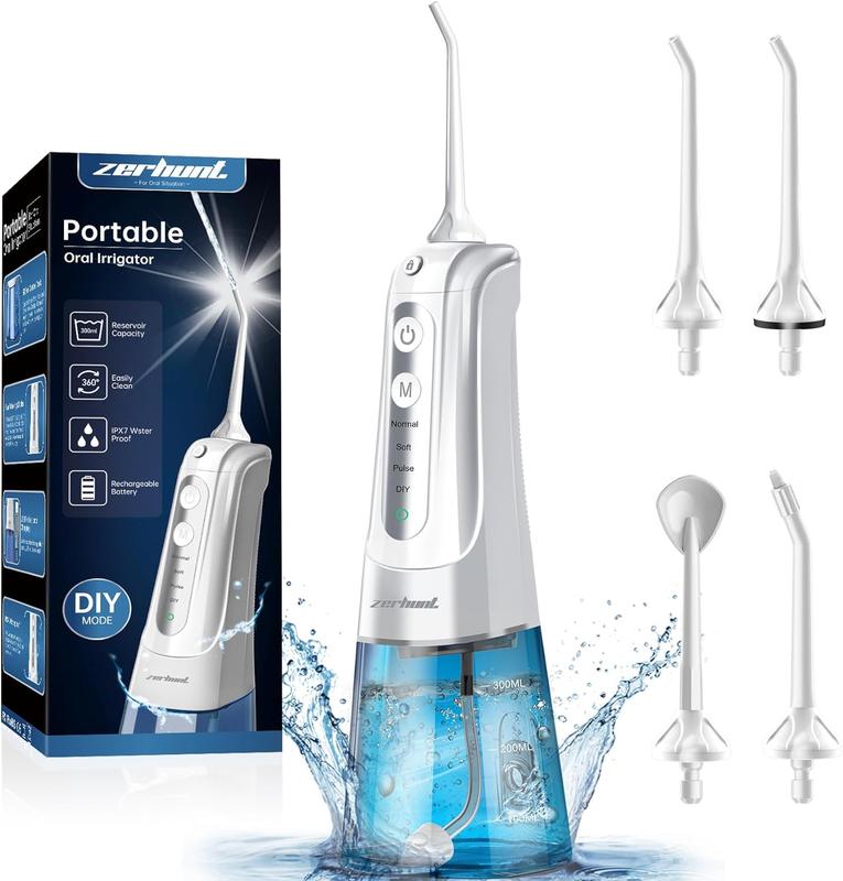 2024 Christmas Gifts Zerhunt Water Flosser Dental for Teeth: 4 Modes Portable Cleaner Rechargeable Waterproof Oral Irrigator Flossing