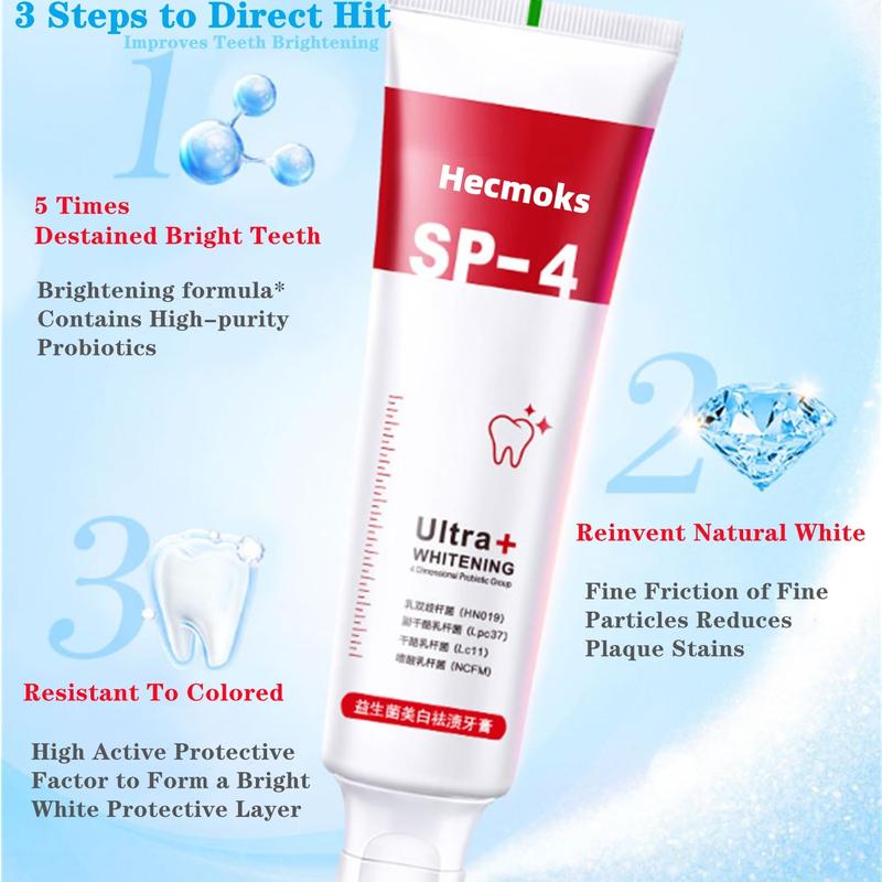 Hecmoks SP-4 Probiotic Toothpaste (2-Pack): Whitens, Removes Stains, Strengthens Teeth, Guards Gums, Jasmine Scent