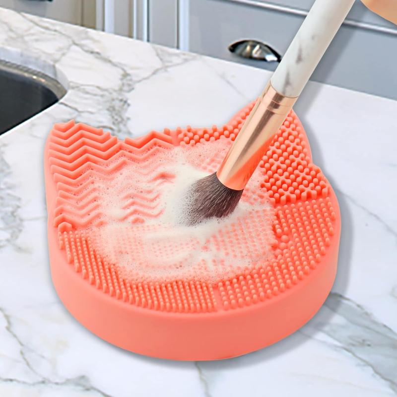 Makeup Brush Cleaning Mat with Drying Holder for Sink- Christmas Silicone Washing Cosmetic Brush Cleaner Pad (Orange)