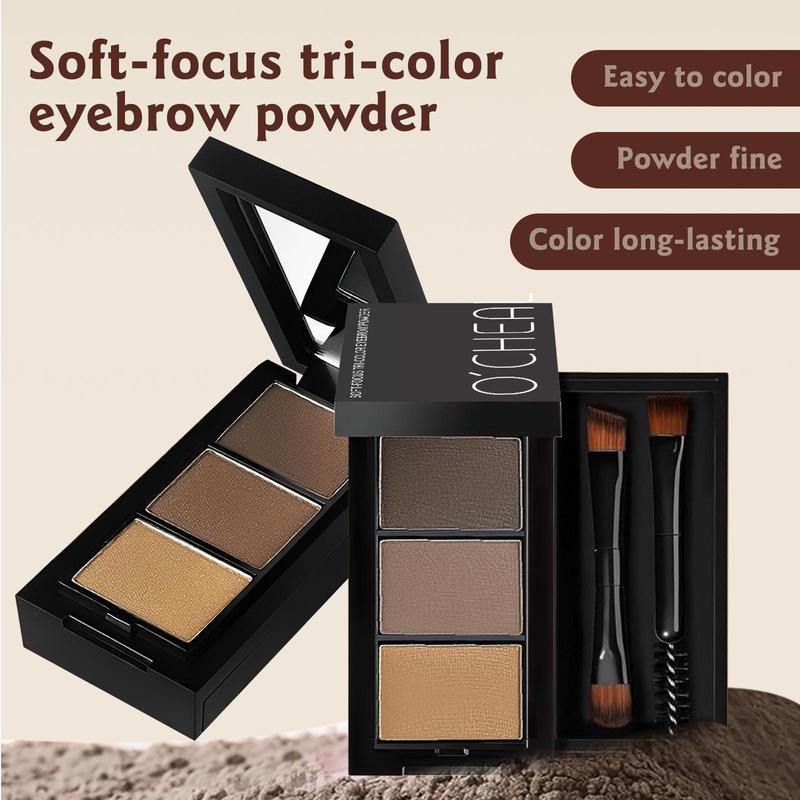 3-color Eyebrow Powder Palette with Brush, 1 Box Long Lasting Waterproof Eyebrow Powder, Professional Eye Makeup Products for Women