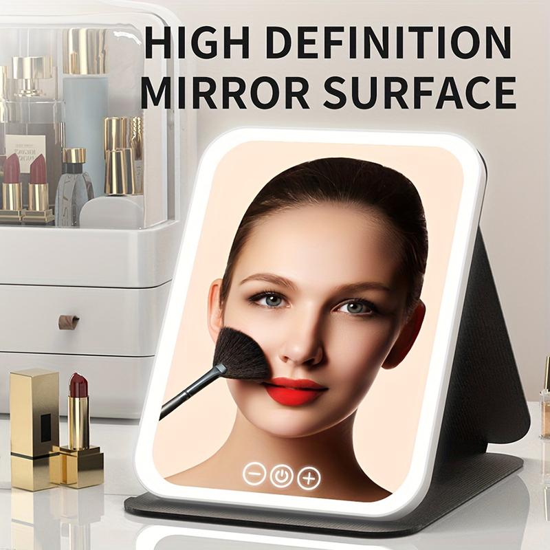 Makeup Mirror With Lights, Portable Lighted Beauty Mirror, 3 Color Lighting, Dimmable Touch Screen, Rechargeable Tabletop LED Folding Cosmetic Vanity Mirror