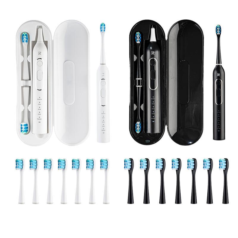 Electric toothbrush + 1 host & 8 3D brush heads + 5 brushing modes+ control vibration frequency  + 39000 times min + travel box + IPX7 waterproof + long battery life