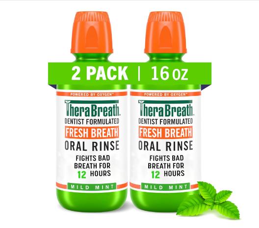 TheraBreath Fresh Breath Mouthwash, Many Flavor, Alcohol-Free, 16 Fl Oz (2-Pack) Oral Restore thera breath