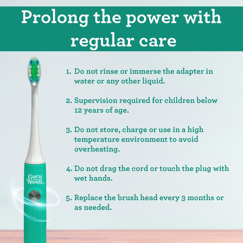 GuruNanda Cruiser Sonic Toothbrush - Portable with Travel Lock, 2 Brush Modes & Timer - Teal