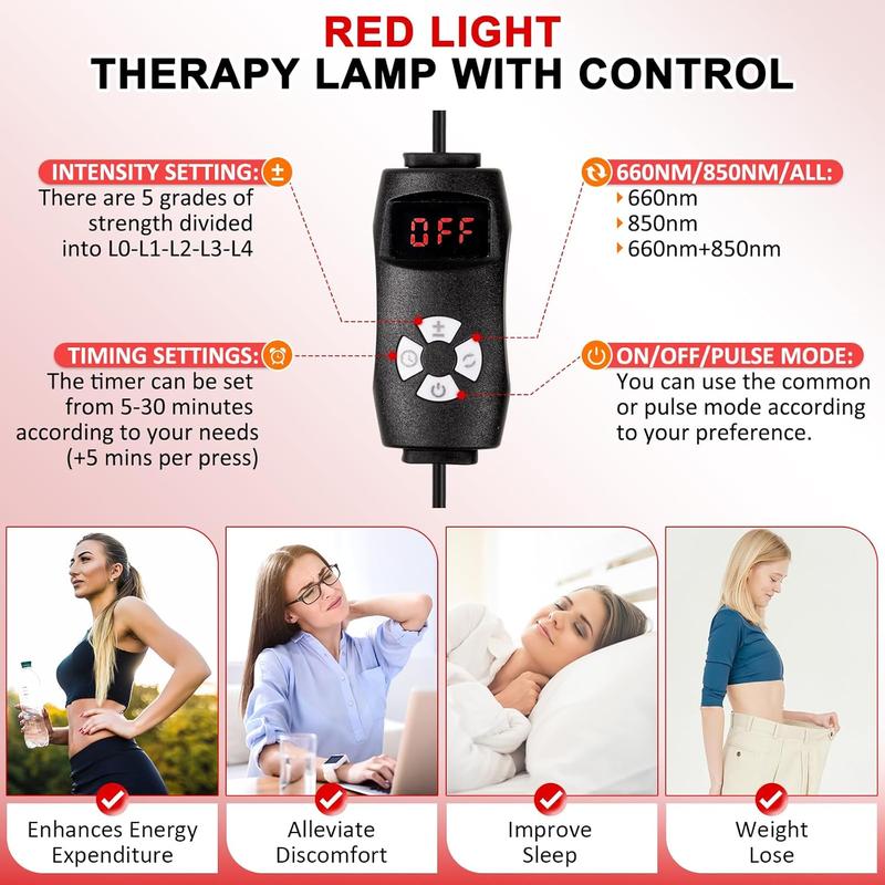 Red Light Therapy Lamp, Infrared Light Therapy Device with Stand, 660nm Red and 850nm Near Infrared Red Light Therapy for Body and Face, Pain Relief, Skin Care