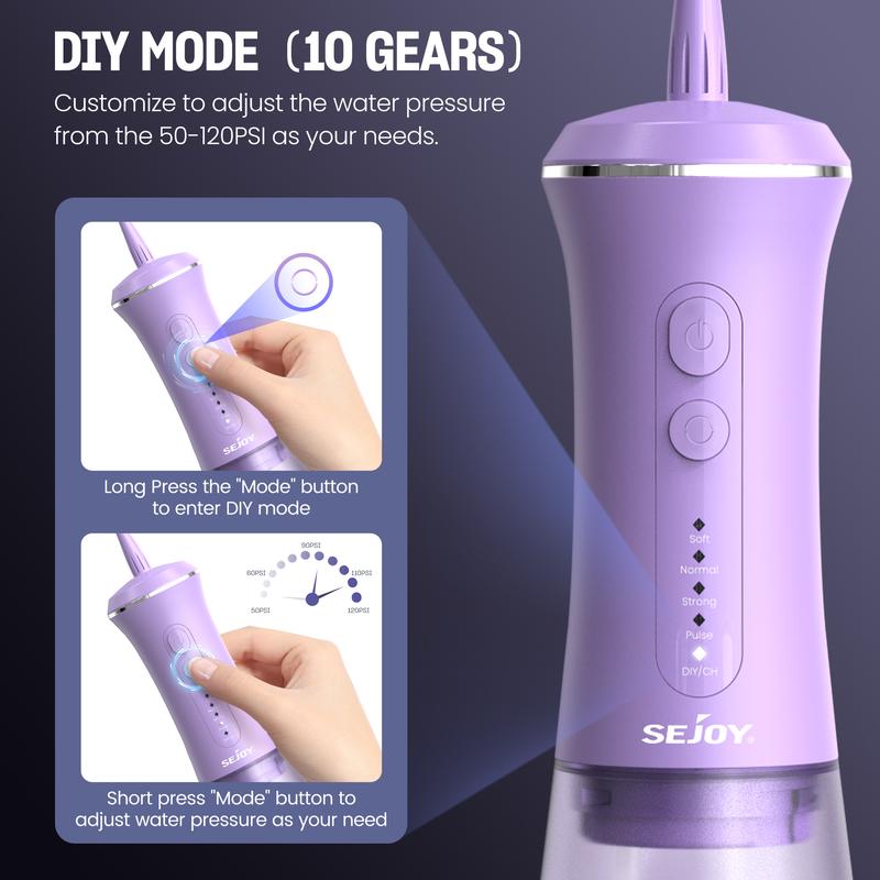 Sejoy Water Flosser for Teeth Cleaning and Flossing, Tooth Flosser Electric Cordless Portable Water Dental Flosser, 350ML 5 Modes 9 Jet Tips, for Daily Oral Care