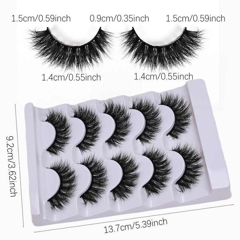 Fluffy False Eyelashes, 5 Pairs Wispy 6D Volume Faux Cluster Lashes, Natural Curling Eye Makeup Strip Lashes, Volumized False Eyelashes for Women and Girls, Christmas Gift