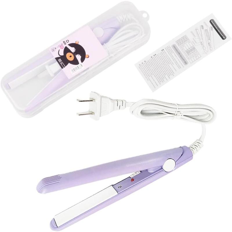 Mini Hair Straightener 2 in 1 Straight and Curly Hair Flat Iron Ceramic Tourmaline Plate 100-240V 20W US Plug (Purple)