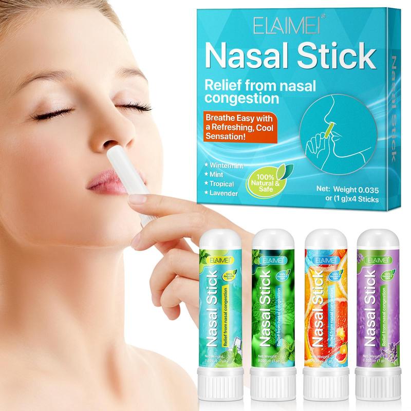 Nasal Stick, 4 Counts box Nasal Inhalation Stick, Wintermint, Mint, Tropical, Lavender Four Flavors, Portable & Easy To Use, Nasal Care Product, Christmas Gift