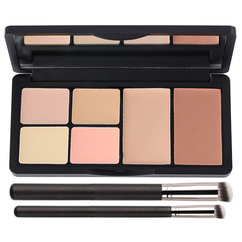 Concealer Contour Palette, 6 In 1 Color Correcting Concealer Contour Makeup Palette, Contouring Foundation Highlighting Makeup Kit for Dark Circles, Blemish With 2 Packs Brush (2#)