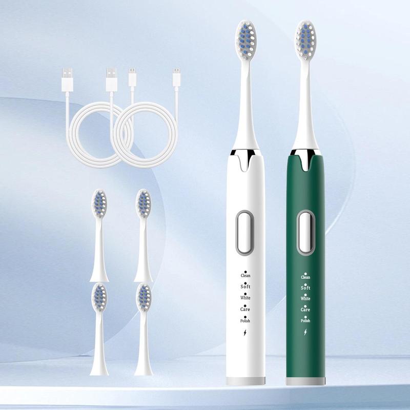 2pcs Rechargeable Electric Toothbrush & 6pcs Brush Head, Portable Teeth Cleaning Brush For Adults