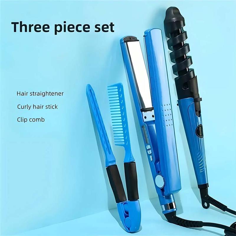 3pcs set Hair Straightener, Curling Rod Comb Multi-functional Hair Styling Tool Temperature Adjustable Hair Straightener Manual Curling Rod Home Hair Salon For All Hair Types