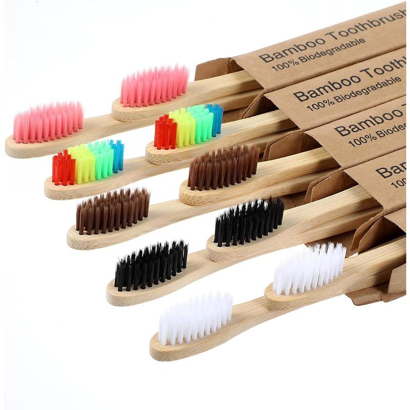 10 Pcs Bamboo Toothbrushes, Bamboo Toothbrushes Soft, Bamboo Charcoal Toothbrush Eco-Friendly, Bamboo Toothbrushes Medium (5 Colors)