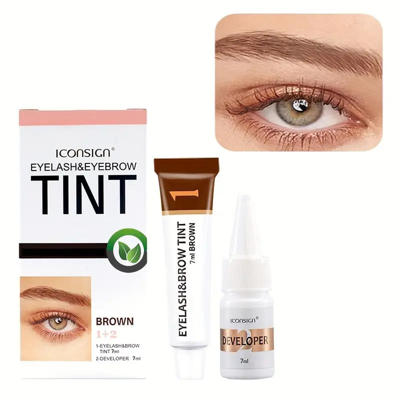 Semi-Permanent Eyelash Eyebrow Tint Kit 2 in 1 Waterproof Quick Tint Eyebrow Enhancement Long Lasting Black Brown Eyebrow Cosmetic Makeup