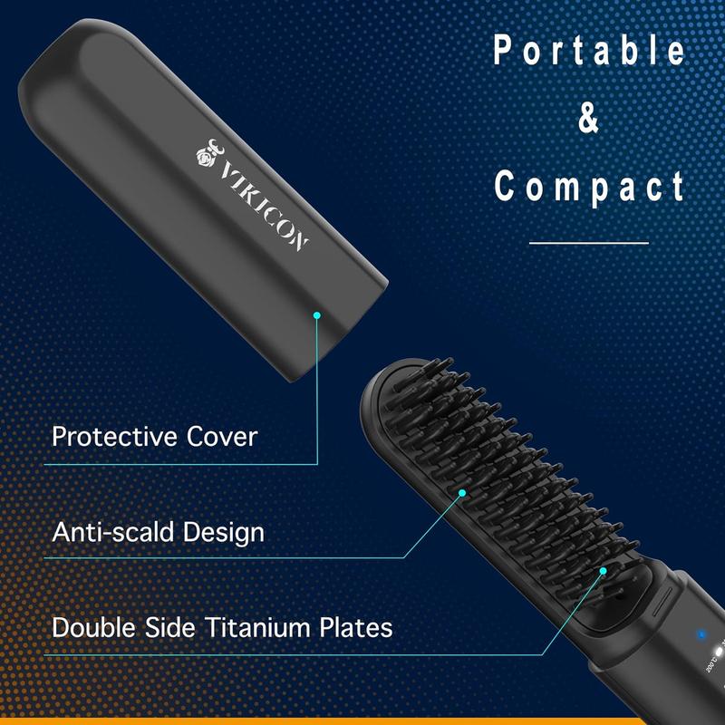 VIKICON Beard Straightening Heat Brush for Men: Cordless Beard and Hair Straightener Hot Comb, Mini & Anti-Scald & Auto Shut Off,Portable for Travel,Unique Gift for Him, Father's Day Gift ideal winter usb rechargeable portable hair electric hair trimmer