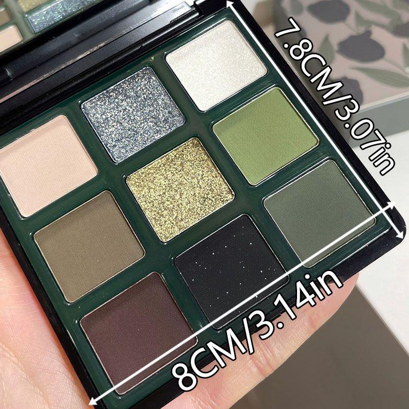 9 Color Eyeshadow Palette, 1 Count Black & Green Tone Eye Shadows Palette, Long Lasting Shimmering Eye Shadow for Vintage Styles, Christmas Gift