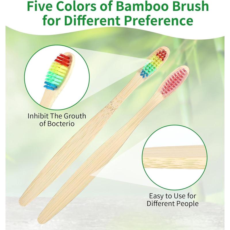 10 Pcs Bamboo Toothbrushes, Bamboo Toothbrushes Soft, Bamboo Charcoal Toothbrush Eco-Friendly, Bamboo Toothbrushes Medium (5 Colors)