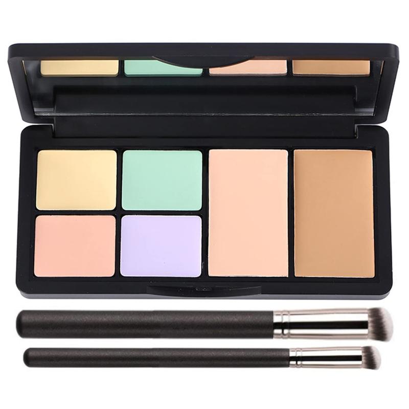 Concealer Contour Palette, 6 In 1 Color Correcting Concealer Contour Makeup Palette, Contouring Foundation Highlighting Makeup Kit for Dark Circles, Blemish With 2 Packs Brush (2#)