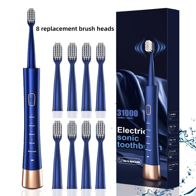 Electric Toothbrush Set, 1 Box Portable Rechargeable Toothbrush & 8 Counts Replacement Brush Heads, Toothbrush Kit, Oral Care Product for Adults, Christmas Gift