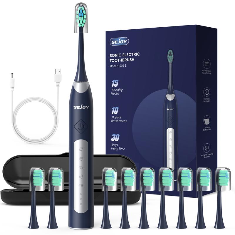 SEJOY Sonic Electric Toothbrush Rechargeable Travel Case 5 Modes 10 Brush Heads