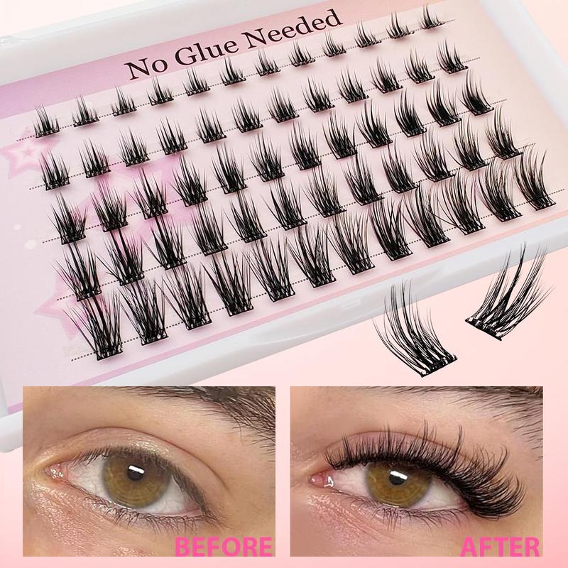 Self Adhesive Eyelashes Kit, 60 Clusters Natural Look Eyelash Extensions with Tools, Eye Makeup Enhancement False Eyelashes for Women & Girls