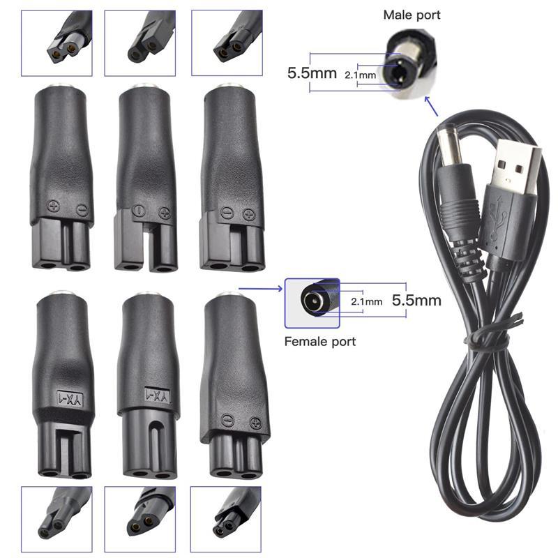 7 PCS Power Cord 5V Replacement Charger USB adapter Suitable for Electric Hair Clippers, Beard trimmers, Shavers, Beauty Instruments, Desk Lamps, Purifiers. Kit Durable Comfort