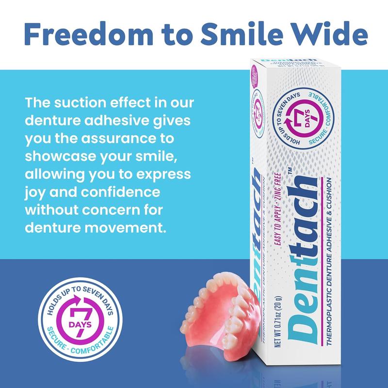 Denture Adhesive, Thermoplastic Denture Adhesive, Cushion and Reliner, Comfortable, Secure Denture Grip for Up to 7 Days, Non Glue, Zinc Free, Long Holding Denture Reliner