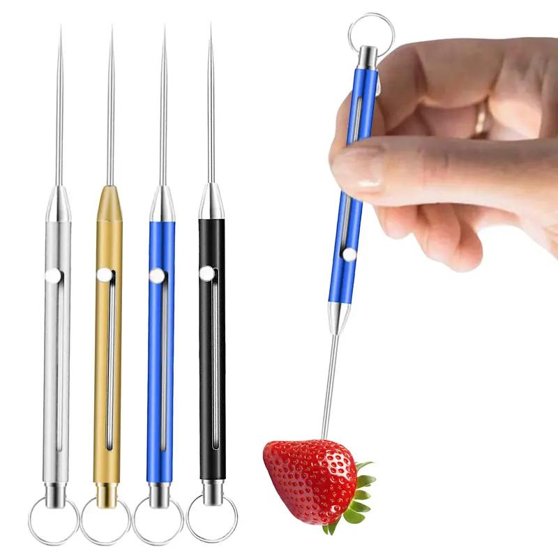 Stainless Steel Retractable Toothpick Toothpick Keychain Fashionable and Exquisite Keychain Suitable for Fruit Eating, Teeth Picking, and Various Occasions