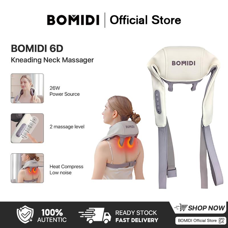 Bomidi Kneading Neck Massager 6D Back Neck Massager Pillow with Heat Cordless Electric Enjoy It Neck Massager,Massage Pillow for Neck,Back,Shoulder, Leg,Deep Massage at Home for Muscle Relaxation