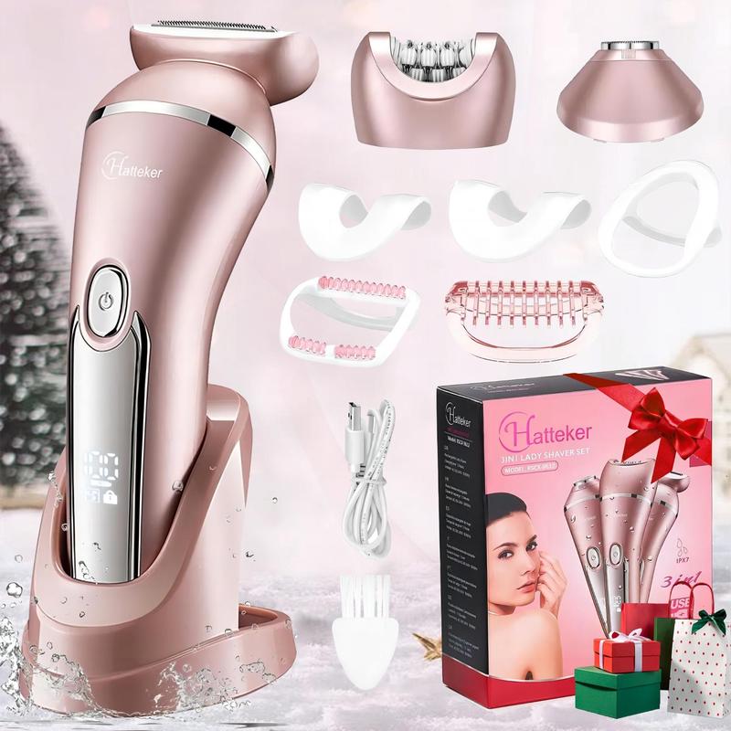 Hatteker 3 in 1 Women's Electric Shaver, Electric Hair Shaver for Arms Legs Body Hair Trimming, USB Charging Gentle Hair Trimmer with Replacement Heads, Gift for Girfriend, Fall Gift, Winter Gift, Christmas Gift