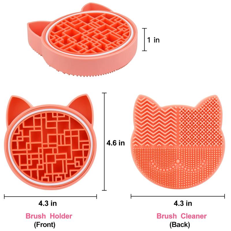 Makeup Brush Cleaning Mat with Drying Holder for Sink- Christmas Silicone Washing Cosmetic Brush Cleaner Pad (Orange)