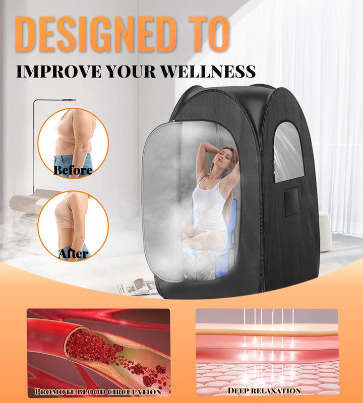 TEHANLD Portable Sauna Box for Home, Foldable Steam Nurecover Sauna Tent at Home Use, 3 secs to Install and Fold, XL Steamer, Folding Chair & Remote Control, 2.7’ x 2.7’ x 4.8’