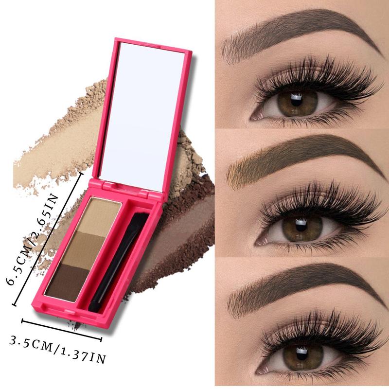 3 Color Eyebrow Powder with Brush, 1 Box Long Lasting Waterproof Eyebrow Powder, Natural Eyebrow Makeup Tool for Women