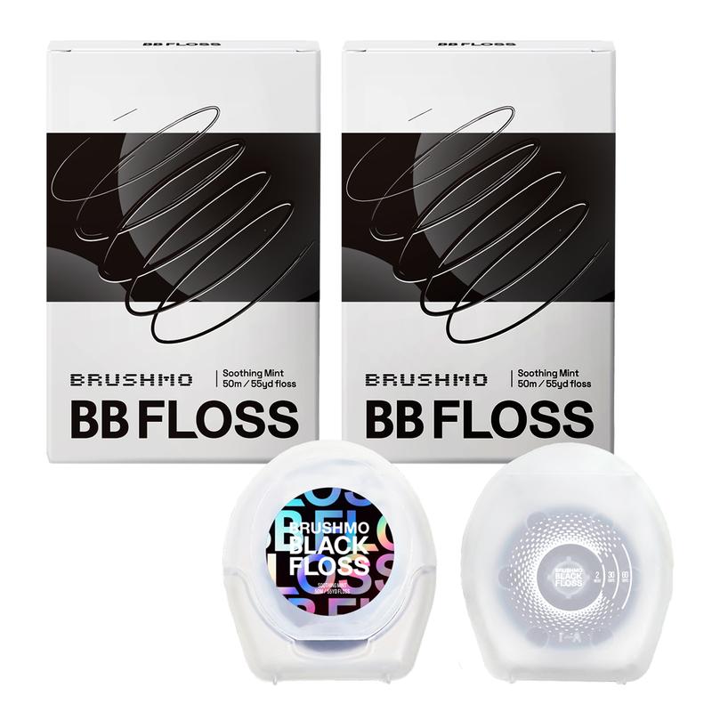 Brushmo Black Floss (BB Floss) Expand Dental Floss, 2 Spools (110 yd), Shred Resistant, All Natural Microcrystalline Waxed, Non-Toxic PTFE & PFAS Free