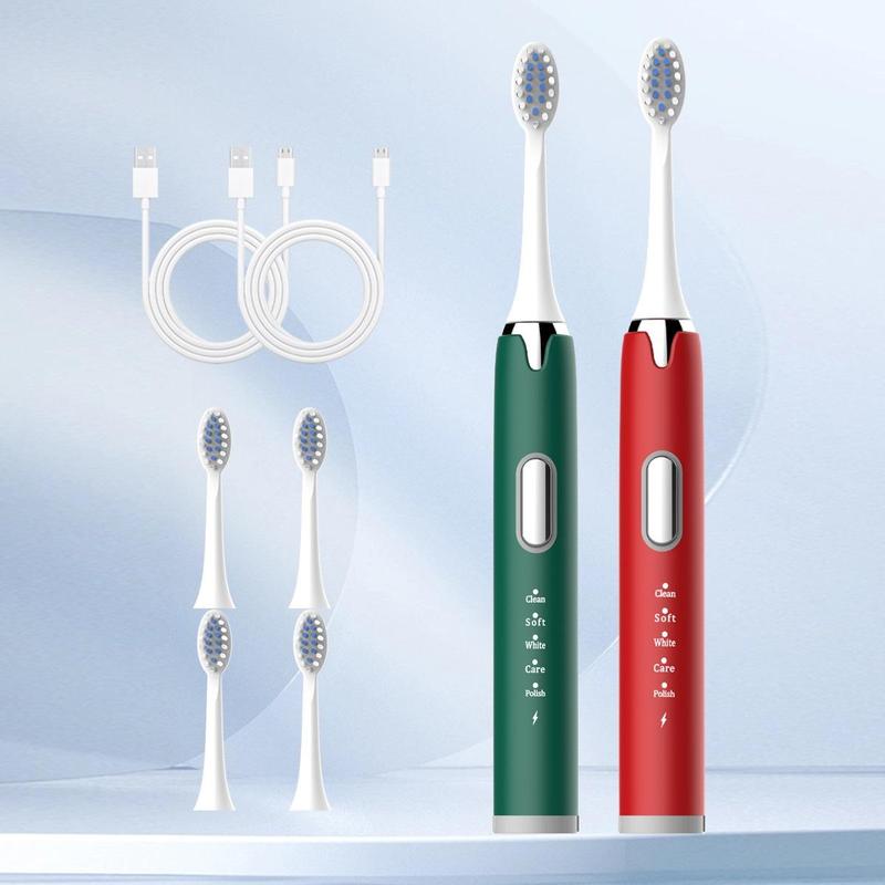 2pcs Rechargeable Electric Toothbrush & 6pcs Brush Head, Portable Teeth Cleaning Brush For Adults