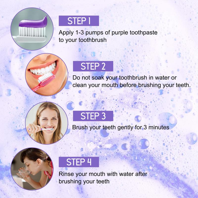 2PCS Purple Toothpaste, Brightens Teeth, Cleanses Stains, Diminishes Odors, and Beauties Teeth Toothpaste