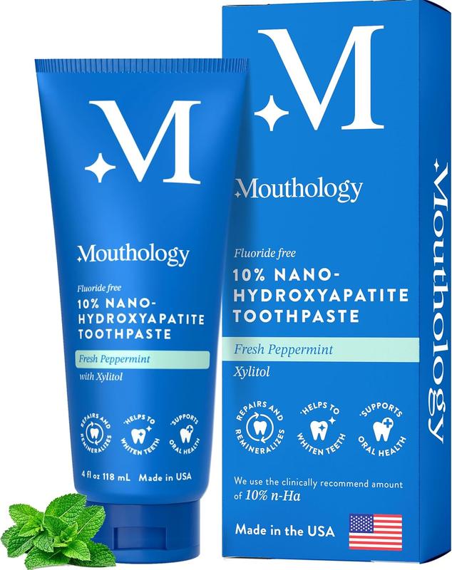 10% Nano Hydroxyapatite Toothpaste (Fluoride Free), Natural, Remineralizing, Whitening, Sensitive Teeth, SLS Free, Xylitol Nano-Hydroxyapatite Toothpaste for Adults, Mint 4oz (USA Made)