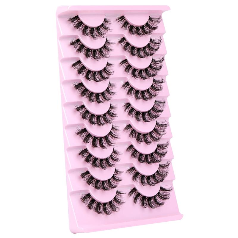 9 Pack Lashes Clear Band False Eyelashes Natural Look D Curl Curly Fake Lashes Strip Faux Eyelashes