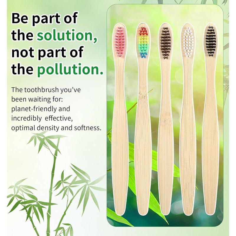 10 Pcs Bamboo Toothbrushes, Bamboo Toothbrushes Soft, Bamboo Charcoal Toothbrush Eco-Friendly, Bamboo Toothbrushes Medium (5 Colors)