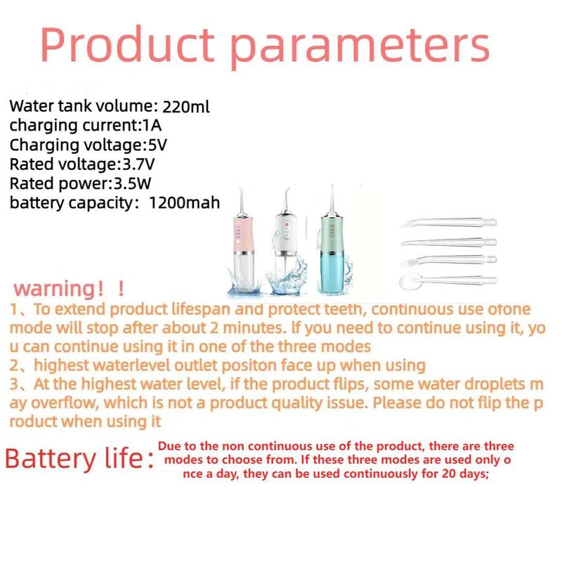 Rechargeable Water Flosser, 1 Box Portable Oral Irrigator with 4 Counts Nozzles, Waterproof Teeth Cleaner, Electric Teeth Cleaner, Dental Oral Irrigator for Home & Travel, Christmas Gift